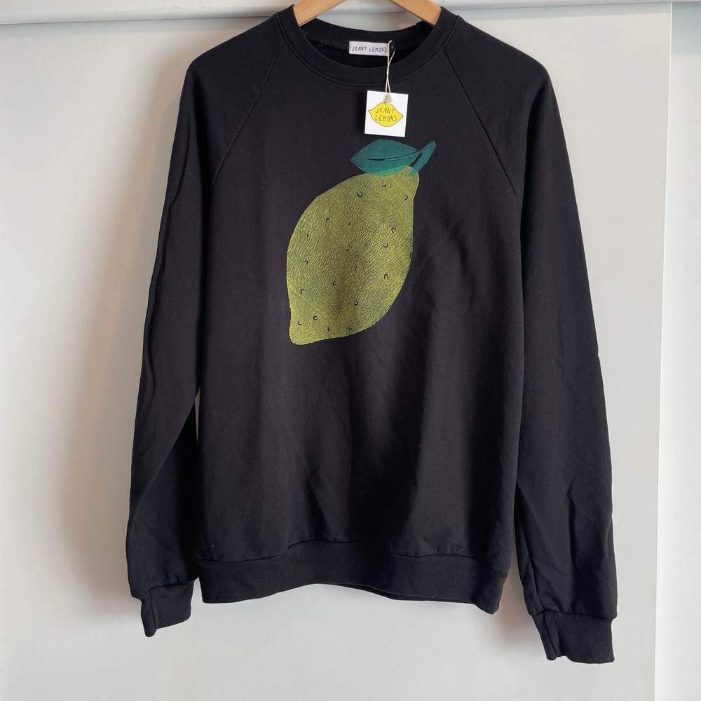 NWT JENNY LEMONS Black‎ Crewneck Sweatshirt with Lemon Graphic